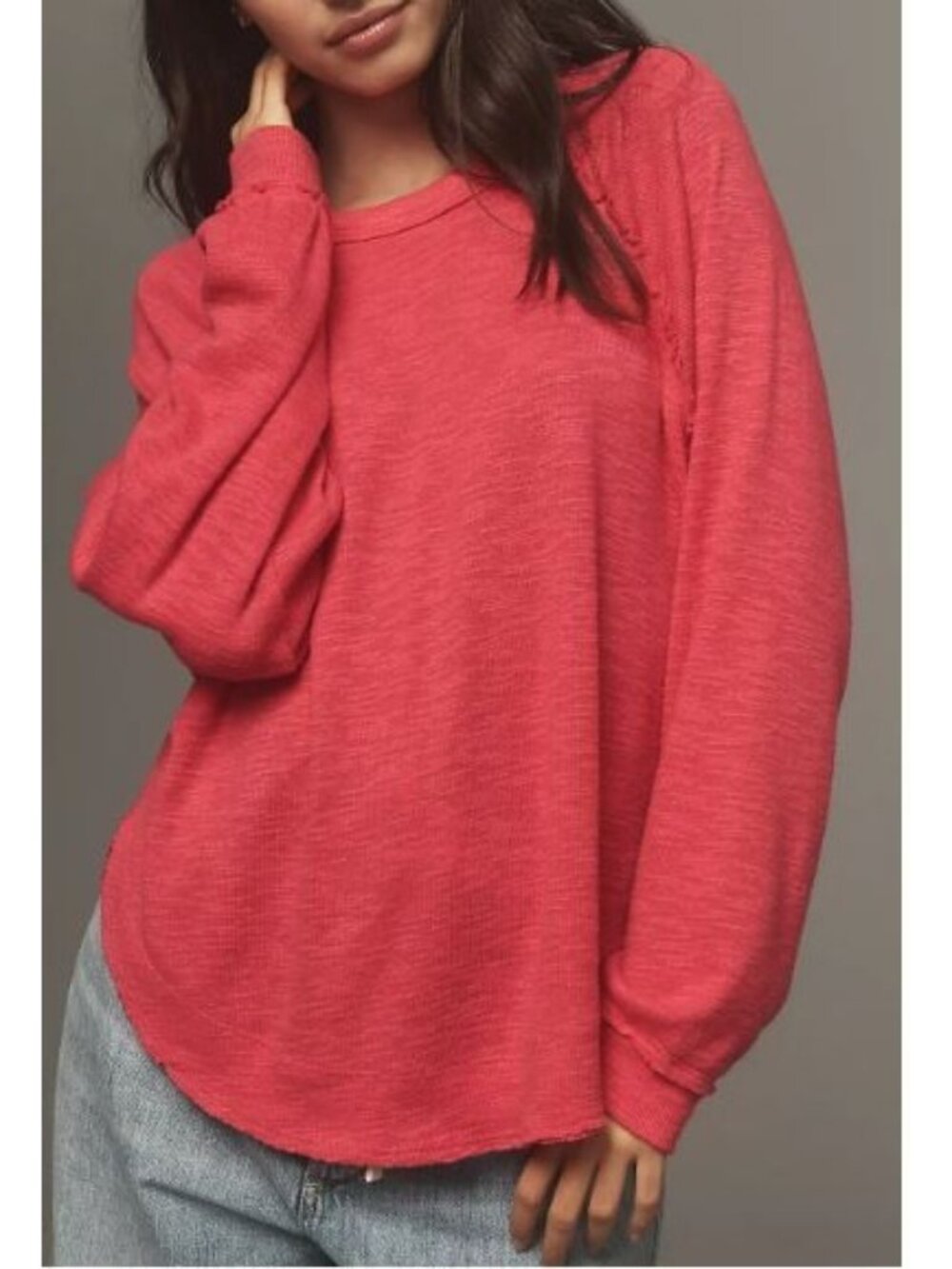 Anthropologie X Pilcro Ruffled Raglan Thermal Top Women Size XXS NWT Oversized